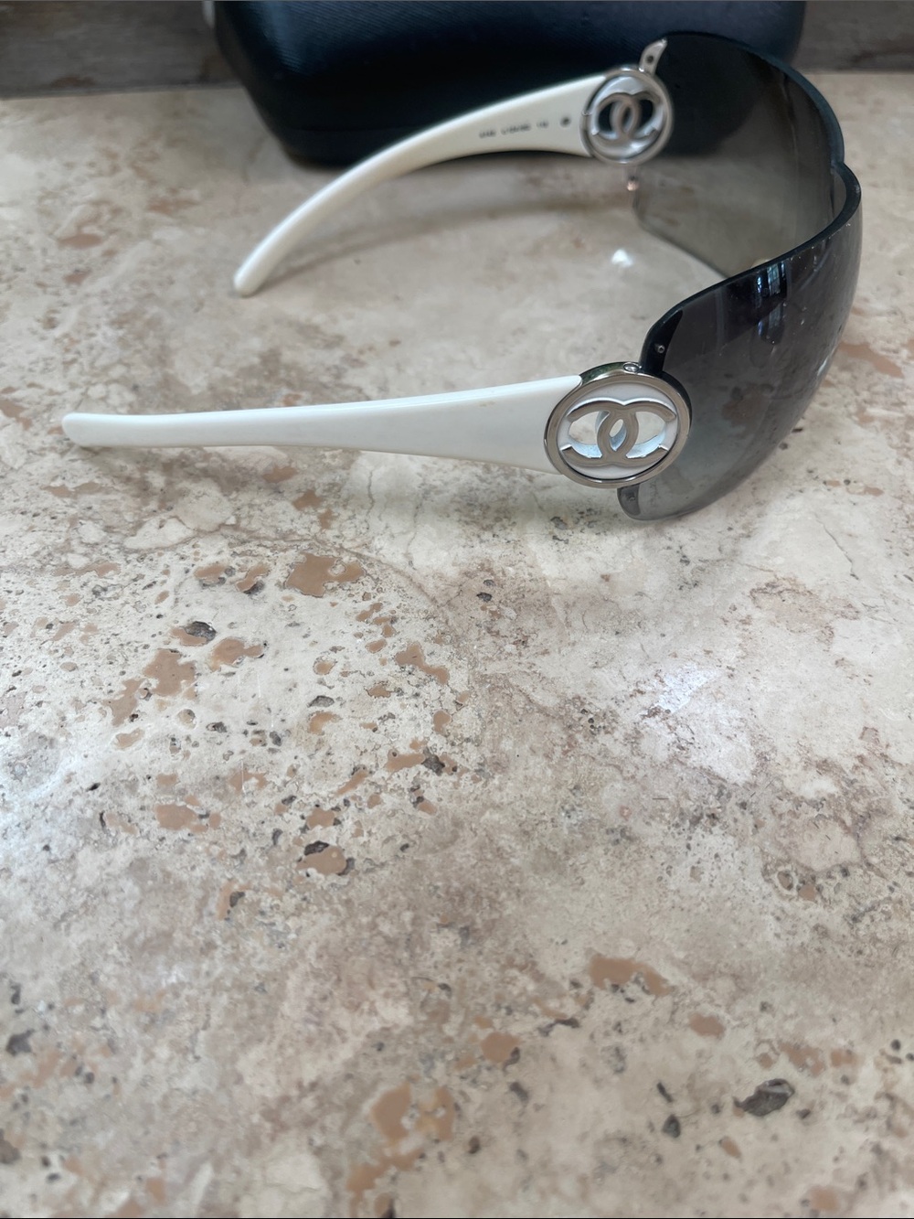 CHANEL White-Arm Shield Sunglasses with Gray Gradient Lens - Picture 5 of 7